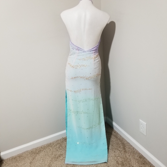Sz 4 (fits 0-2) NWT Y2K Vintage Purple/Turquoise/Green Sequin Ombre Gown Dress - Picture 2 of 8